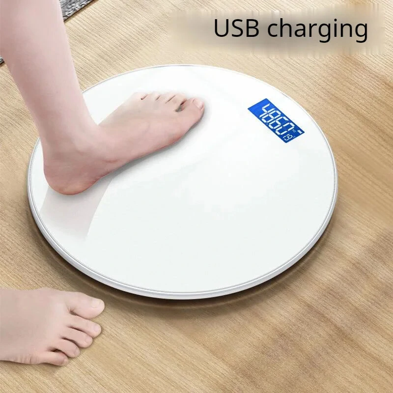 (image for) Household Electronic Scale Intelligent Automatic shut-down LCD Display USB Rechargeable Accurate Round Scale Body Scale for Health Fat Loss Measuring