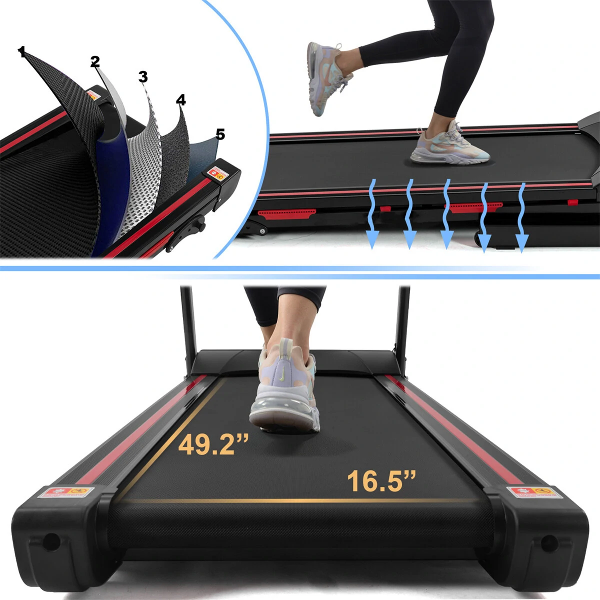 (image for) [USA Direct] Bominfit JK88 Folding Treadmill 3.5HP Power Motor 16km/h Max Speed 150kg Weight Capacity Heart Rate Sensor LED Display Installation-free Running Fitness for Home Gym Workouts