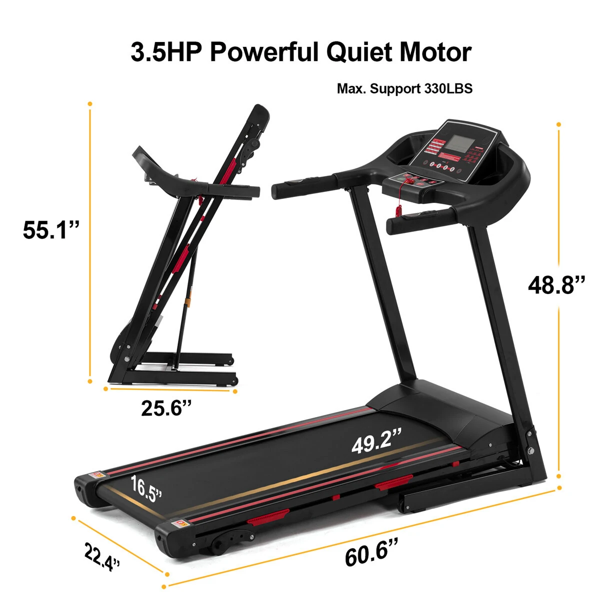(image for) [USA Direct] Bominfit JK88 Folding Treadmill 3.5HP Power Motor 16km/h Max Speed 150kg Weight Capacity Heart Rate Sensor LED Display Installation-free Running Fitness for Home Gym Workouts