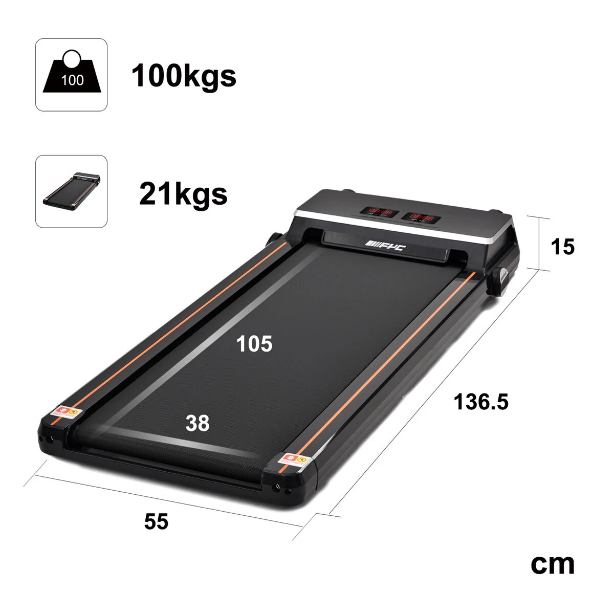 (image for) [USA Direct] FYC JK30F-9 Under Desk Treadmill 2.5HP Power Motor 6km/h Max Speed 100KG Weigh Capacity APP Control bluetooth Music LED Display Installation-free Running Fitness for Home Gym Wor